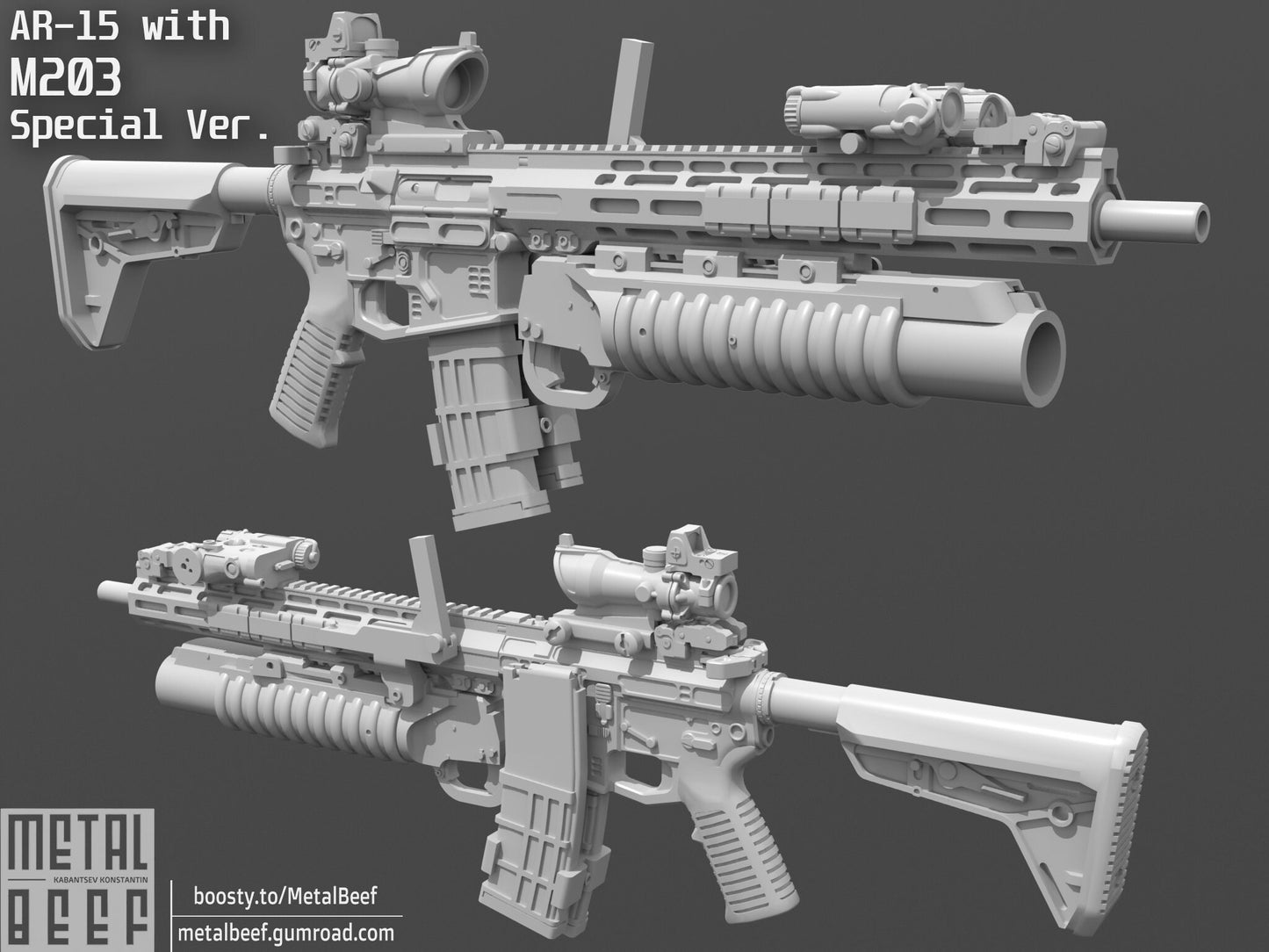 1/12 AR-15 with M203 grenade Launcher Assault Rifle 2 pack 1:12 Scale Toy Acces