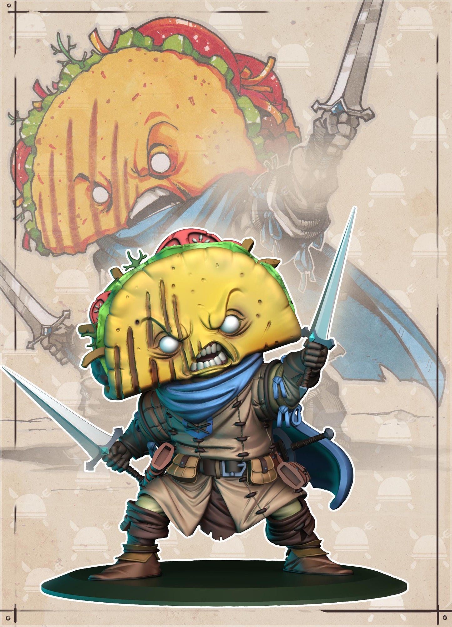 Taco Swordsman -- Food Fight! tabletop gaming DnD 32mm | 75MM