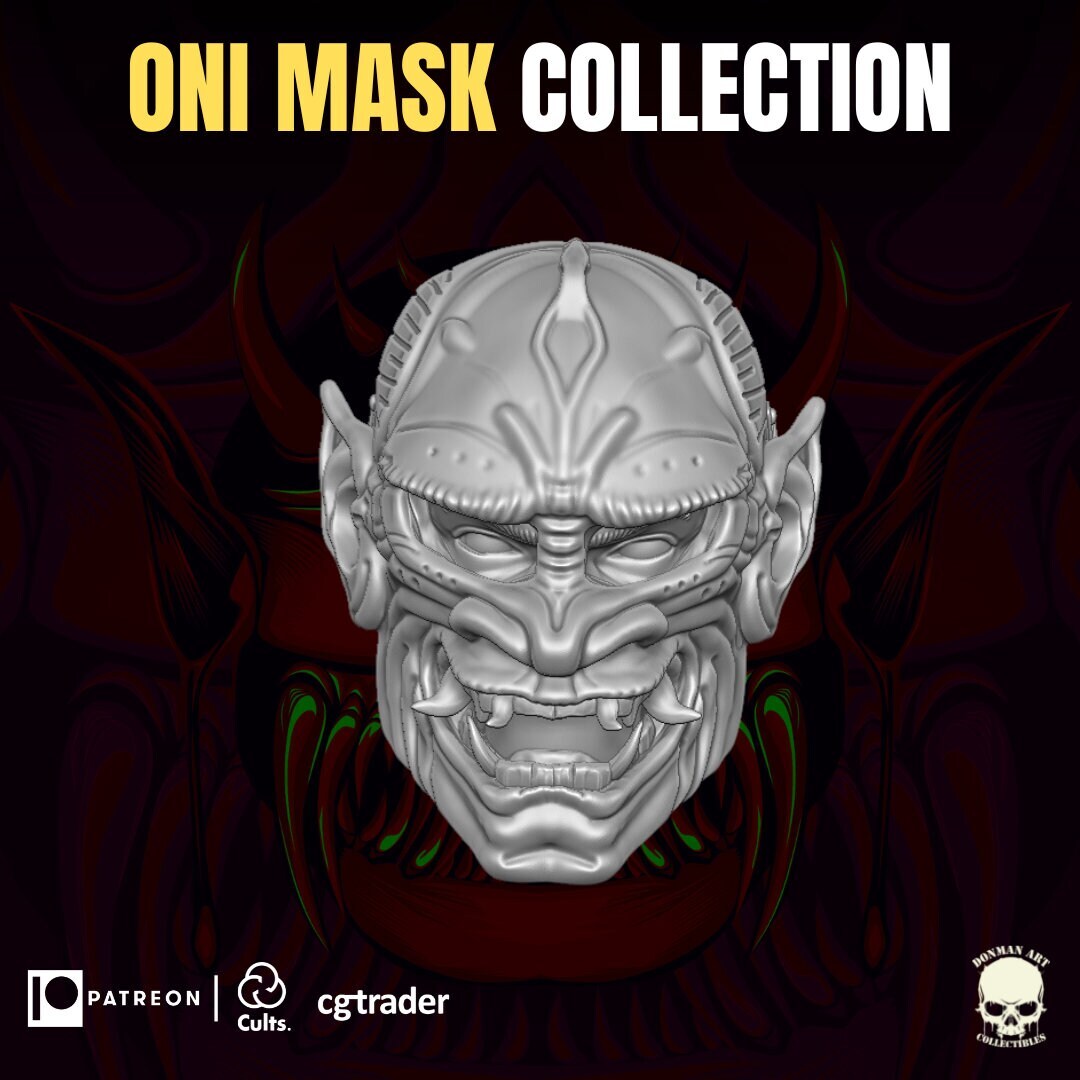 Unpainted Oni Mask Head: 1/12 Scale Action Figure Accessory