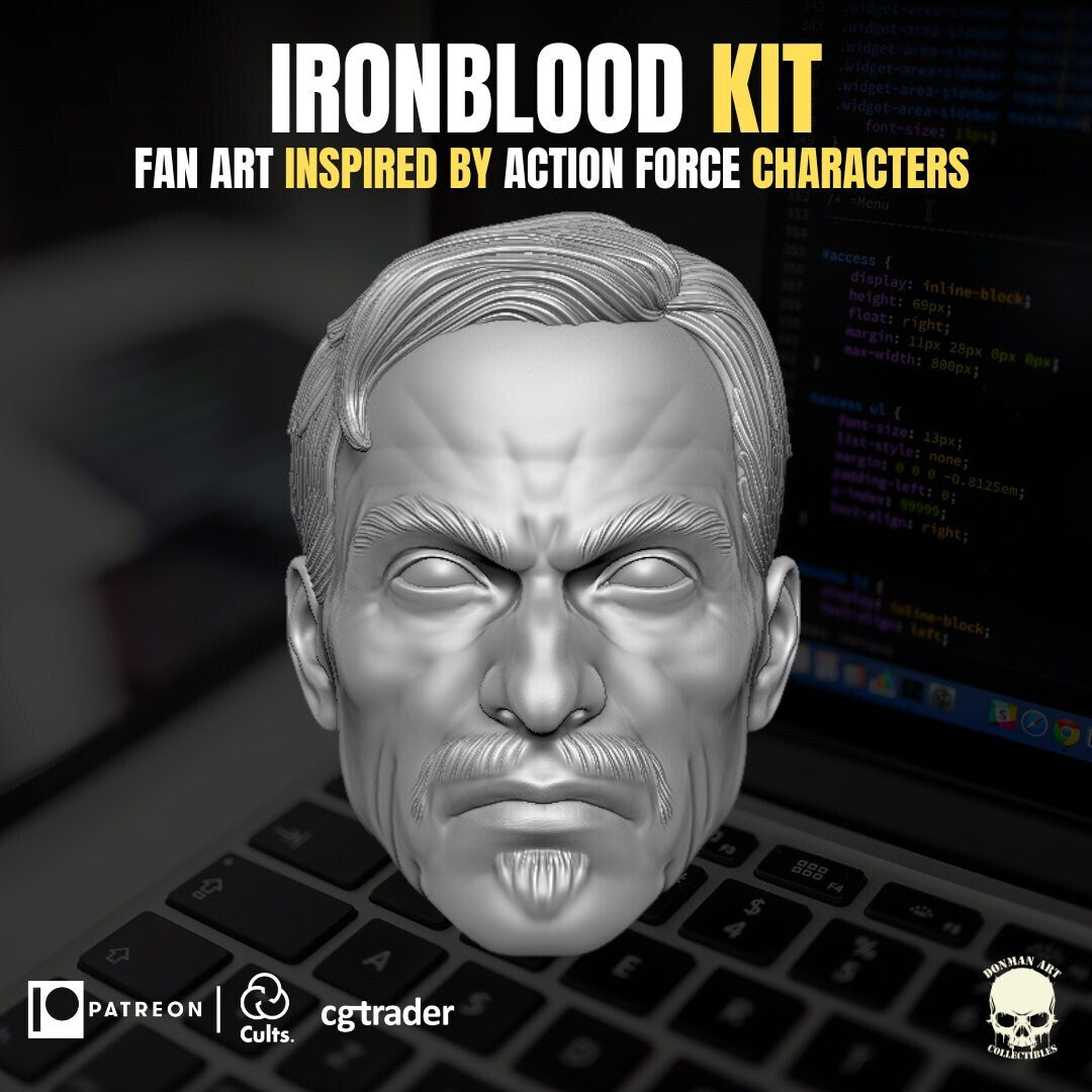 GI Joe IronBlood head and helmet sculpt GI Joe Classified 1/12 scale head unpai