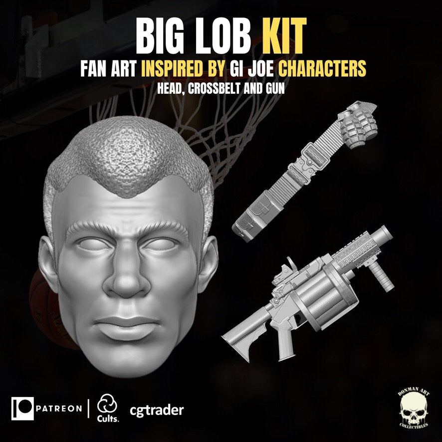 Big Lob Kit head, gun, harness GI Joe Classified 1/12 scale head unpainted 1:12
