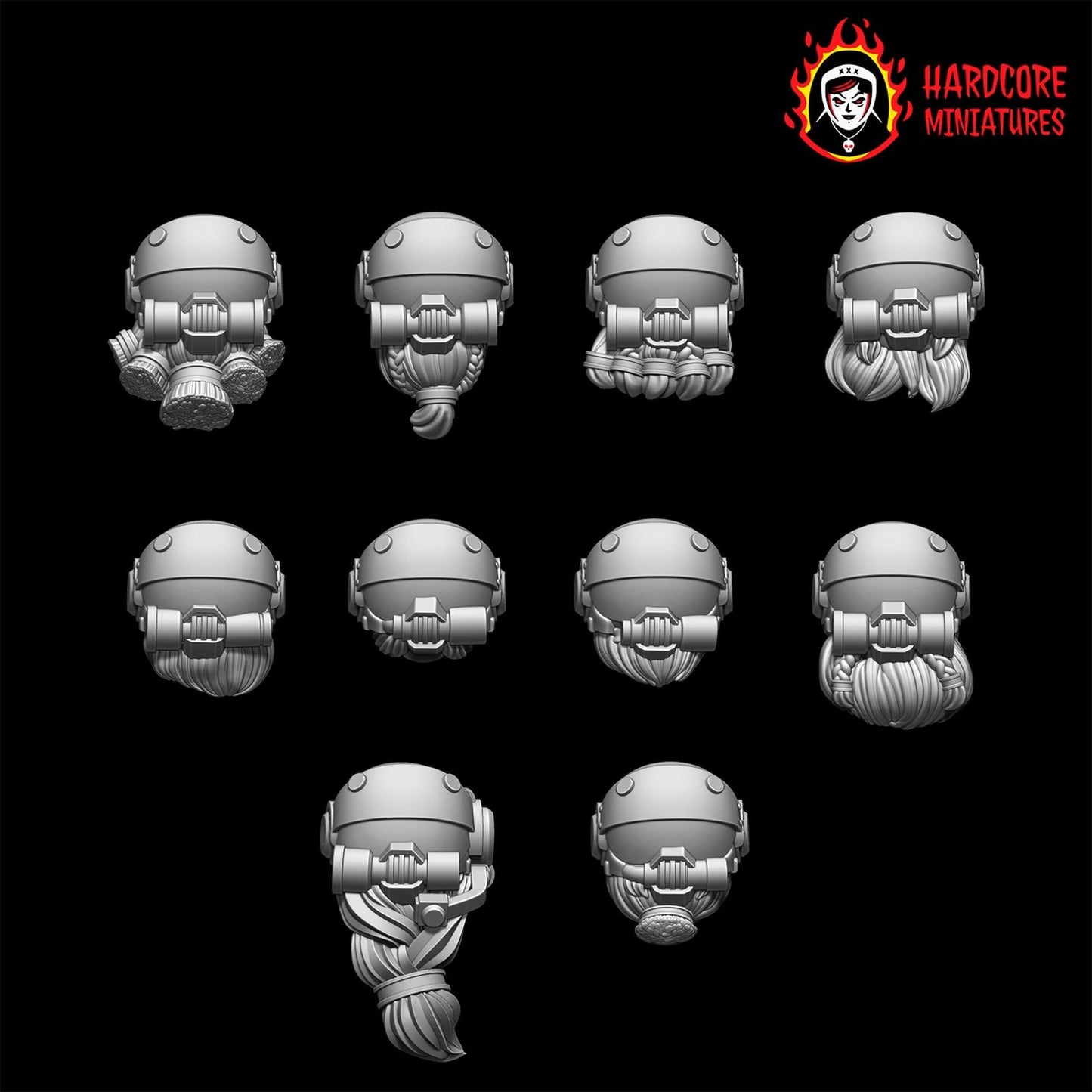 Space Dwarves Veterans gas mask Heads 28mm army builder set 1 3d printed minis