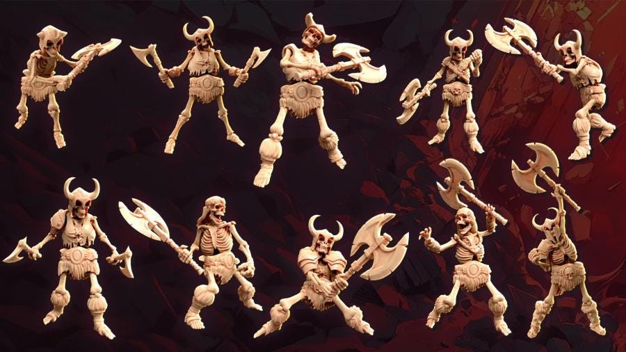 Skeleton Axemen Legion Of Bones : 32mm table top mini army builder Skull Cleave