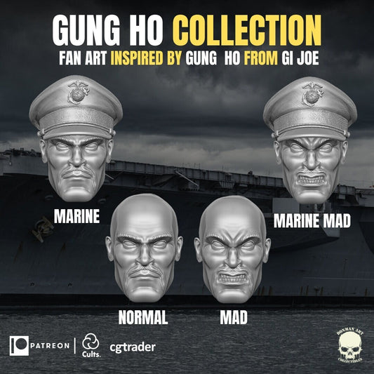 Gung Ho G.I. Joe classified 1:12 head sculpt 3d printed resin action figure mar