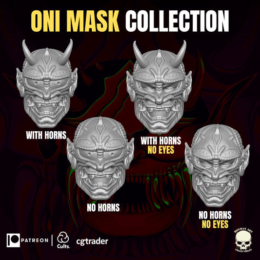 Unpainted Oni Mask Head: 1/12 Scale Action Figure Accessory