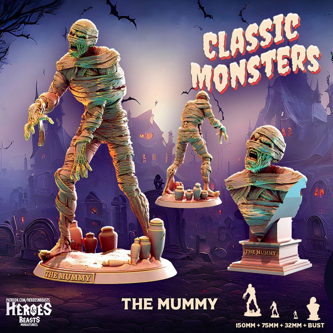 The Mummy | Miniature | Heroes & Beasts | Classic Movie Monsters | DnD | Tablet