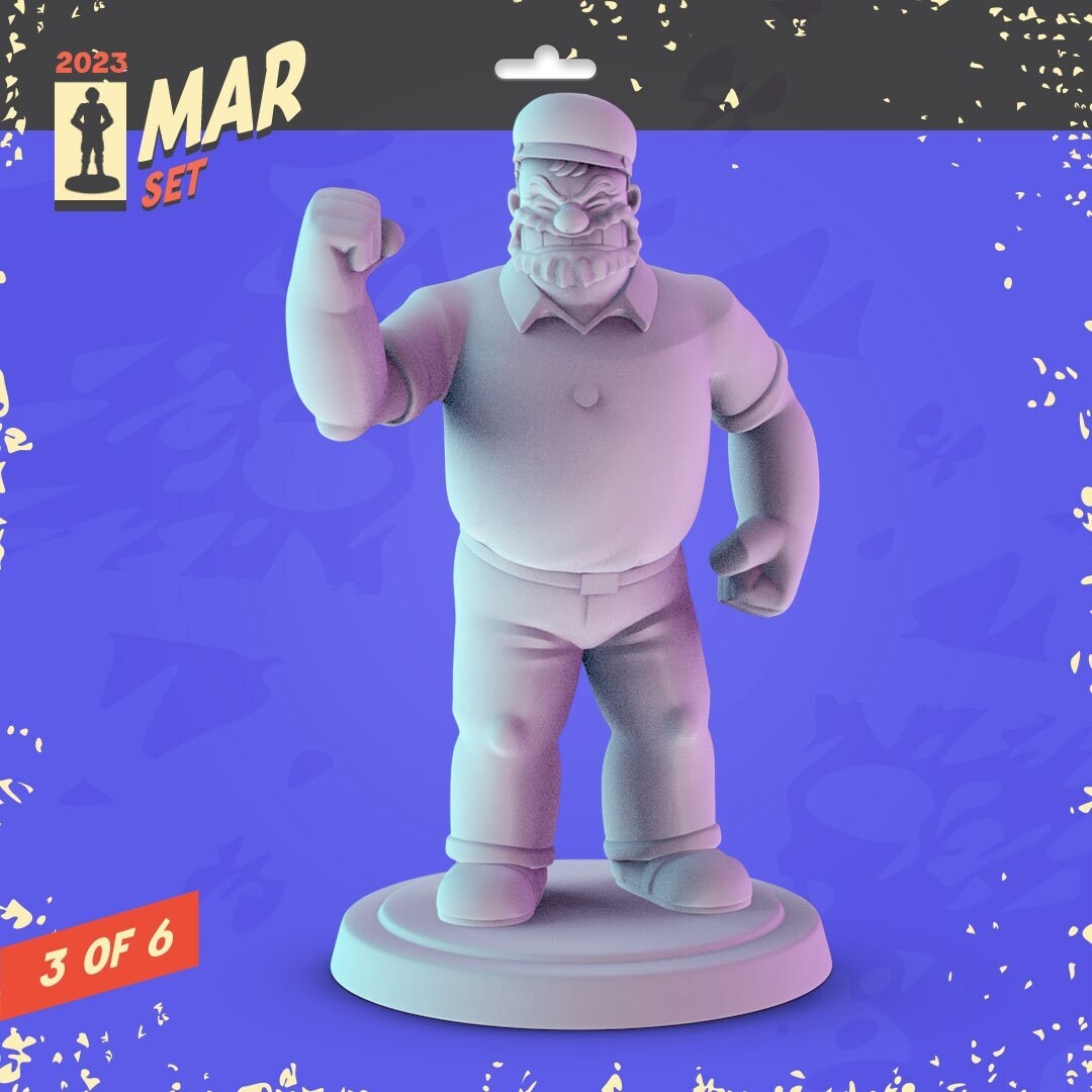 Classic Cartoons 3d printed mini's Popmini 36mm, Popeye, Olive Oil, Bluto, Tom