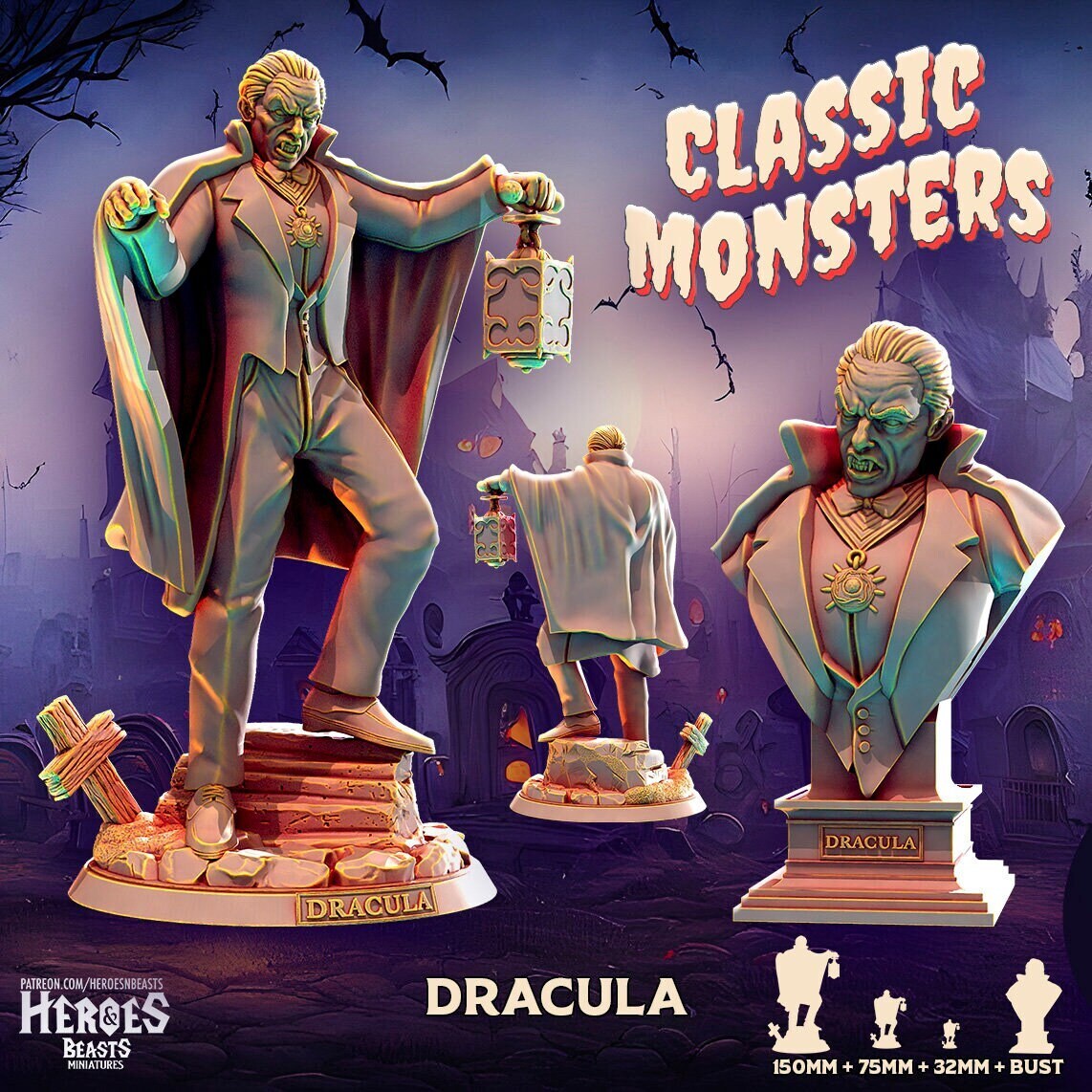 Dracula | Vampire Miniature | Heroes & Beasts | Classic Movie Monsters | DnD |
