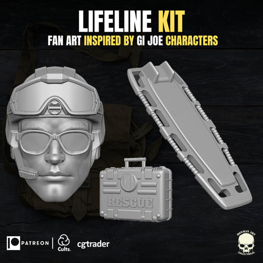 GI Joe Lifeline Medic kit, head, stretcher and case GI Joe Classified 1/12 scal