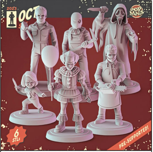 Halloween Horror 2 36mm Minis tabletop gaming, DnD Pennywise, Texas Chainsaw Ma