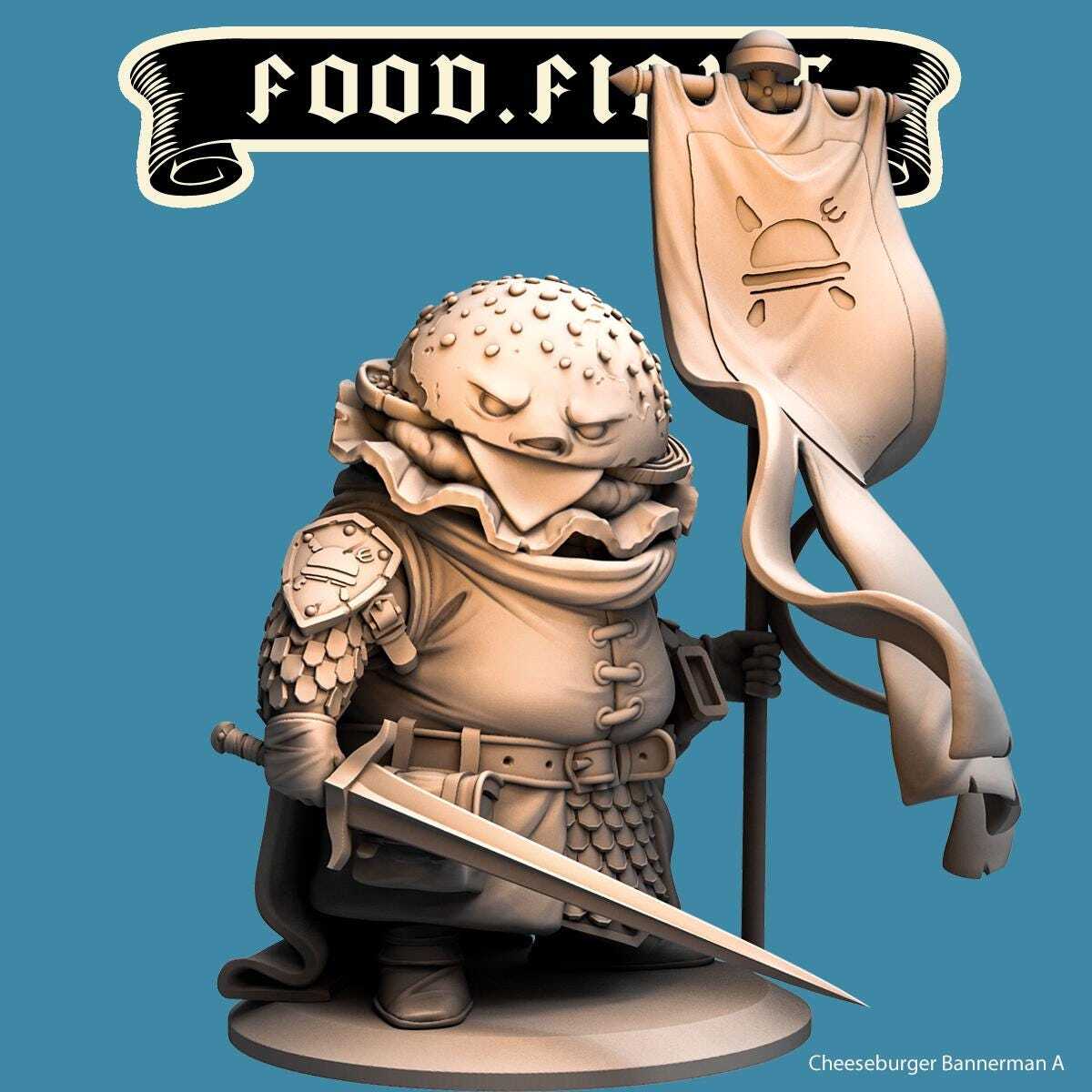 Cheeseburger Bannerman--Food Fight! tabletop gaming DnD 32mm | 75MM