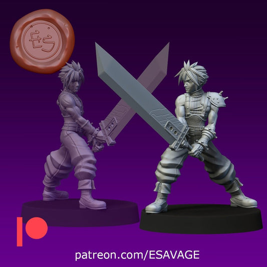 Cloud guy from fantasy 7 Ultima game 32mm dnd miniature