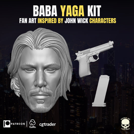 John Wick Head Sculpt: Baba Yaga Kit, 1/12 Scale Unpainted