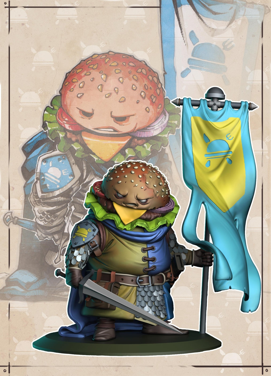 Cheeseburger Bannerman--Food Fight! tabletop gaming DnD 32mm | 75MM