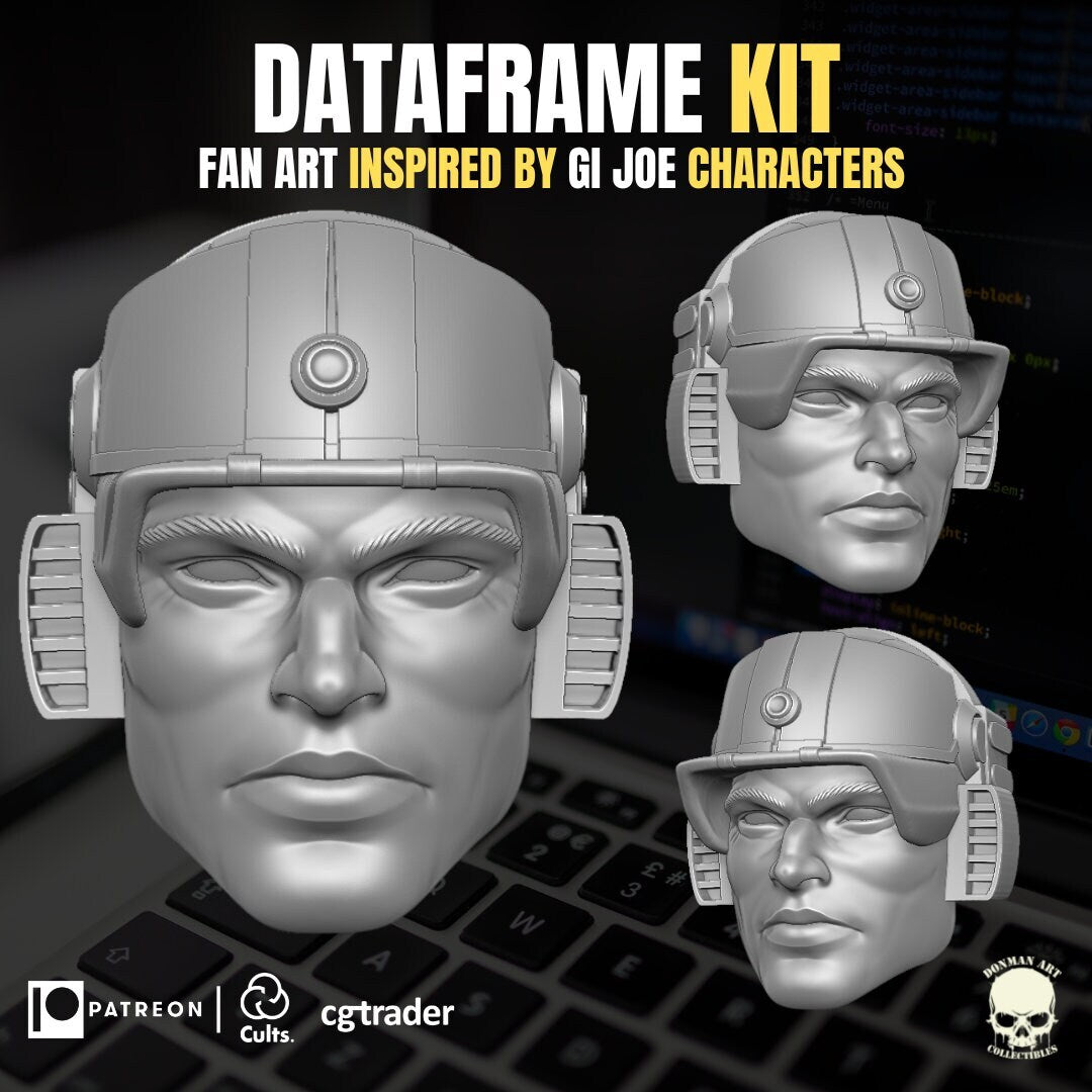 GI Joe DataFrame kit, head sculpt GI Joe Classified 1/12 scale head unpainted 1