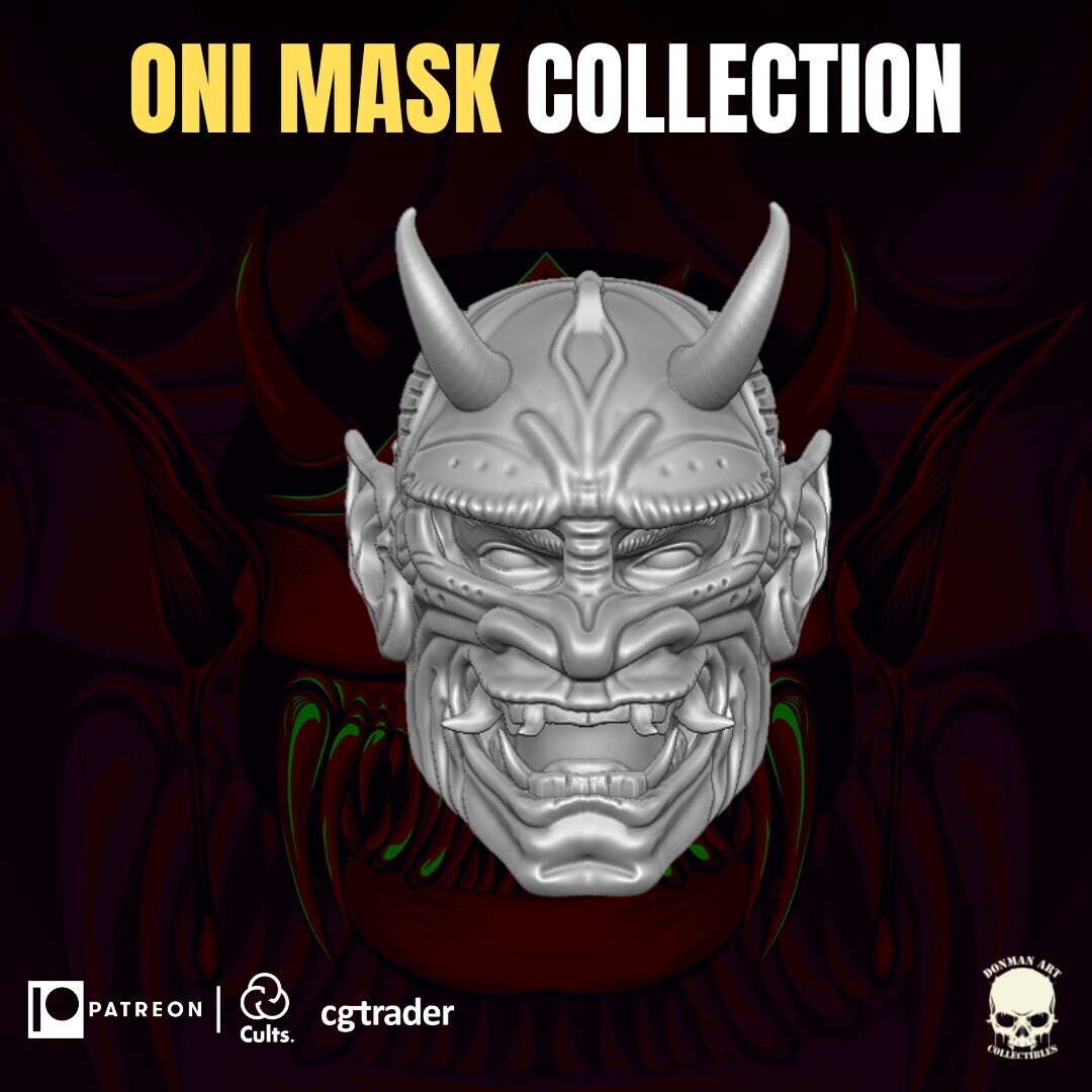 Unpainted Oni Mask Head: 1/12 Scale Action Figure Accessory