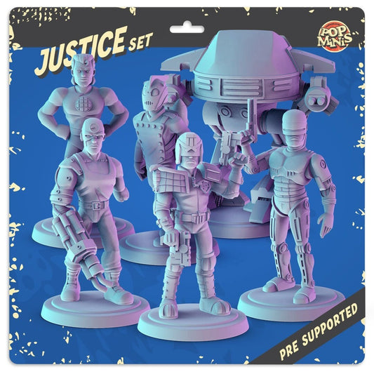 Justice 34mm Minis Robocop, ed-209, Judge Dredd, mean Machine angel, captain pl