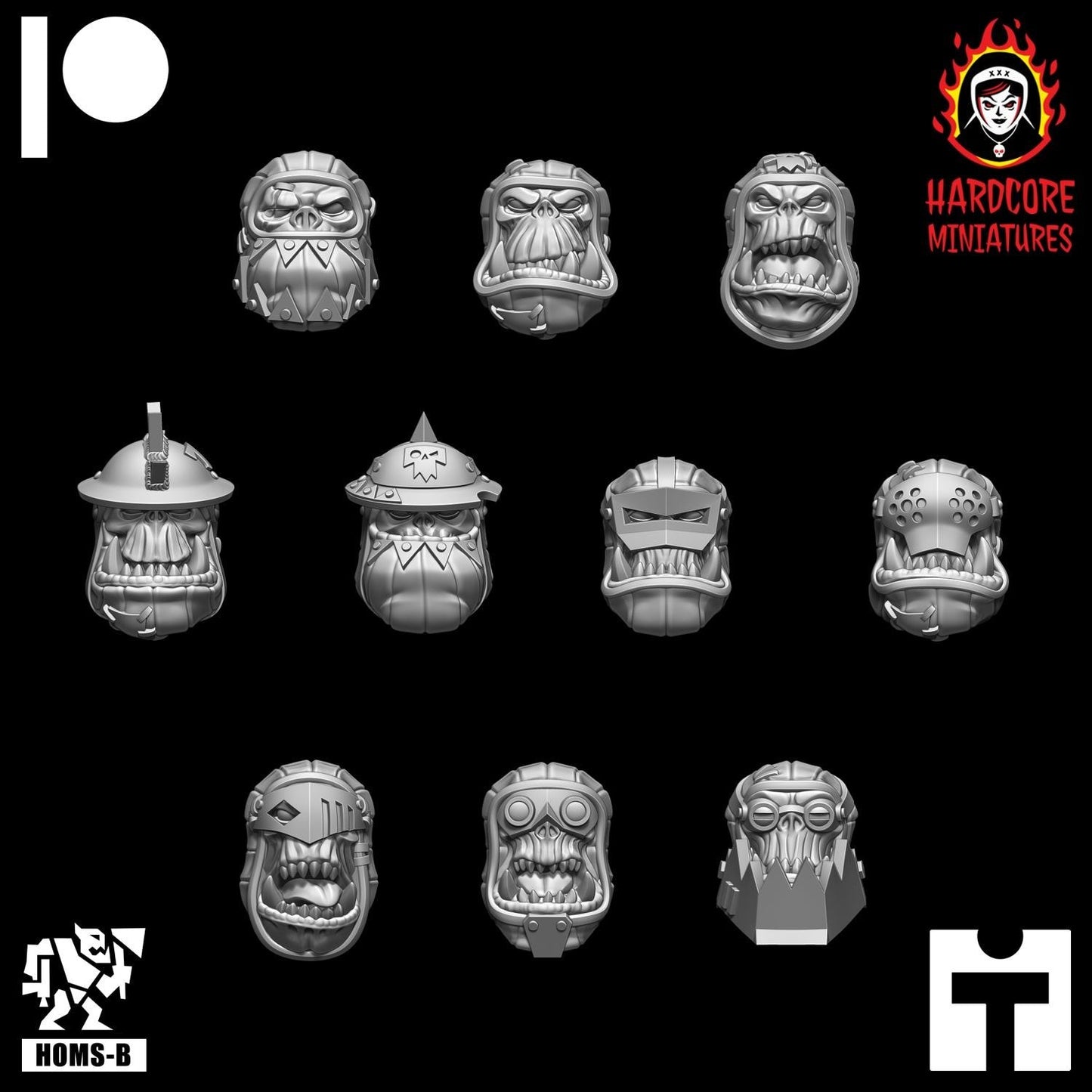 Brit Orcs Trench Raiders Heads 10 pack 28mm army builder set 1 3d printed minis