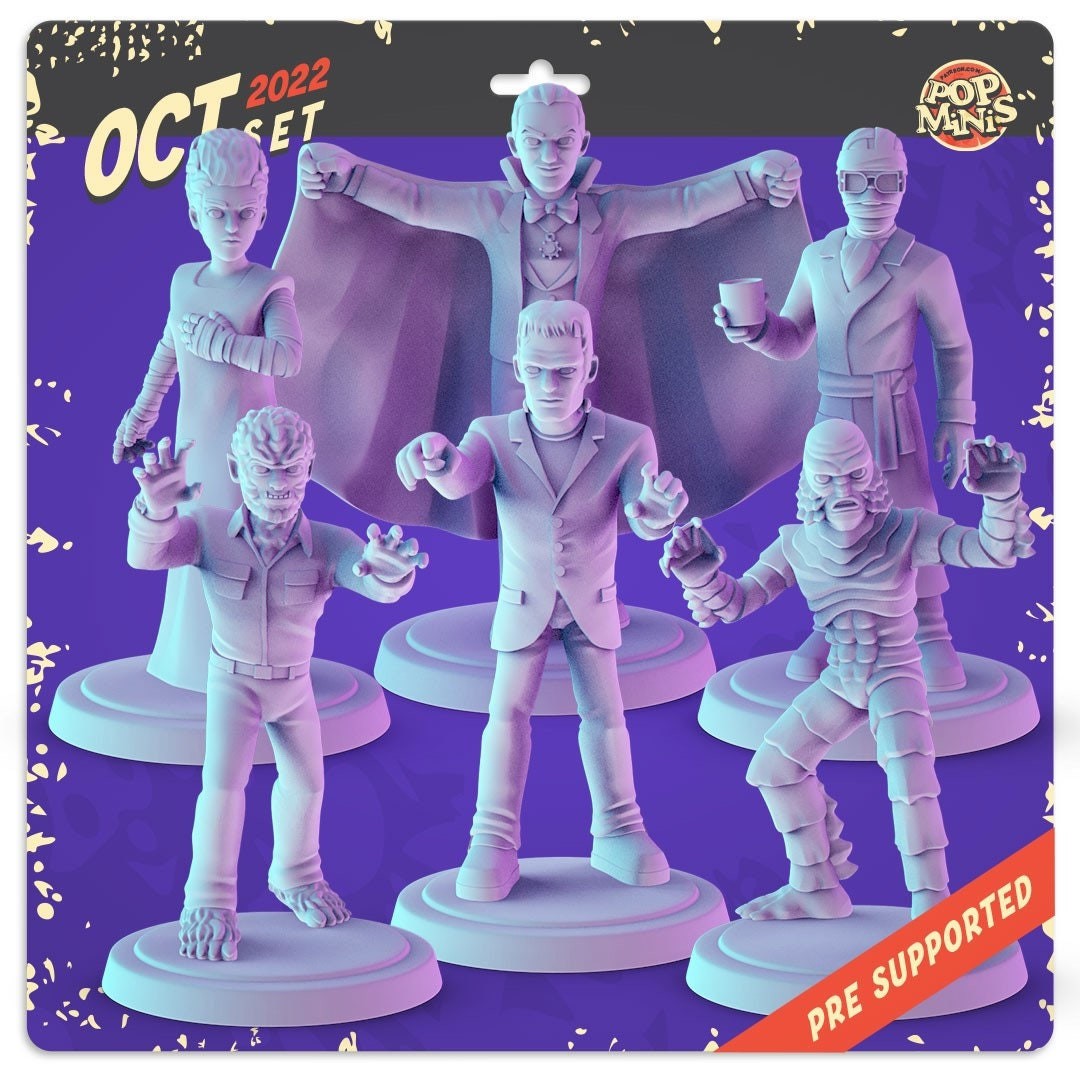 Classic horror Monsters 34mm tabletop mini's Dracula, Frankenstein, creature fr