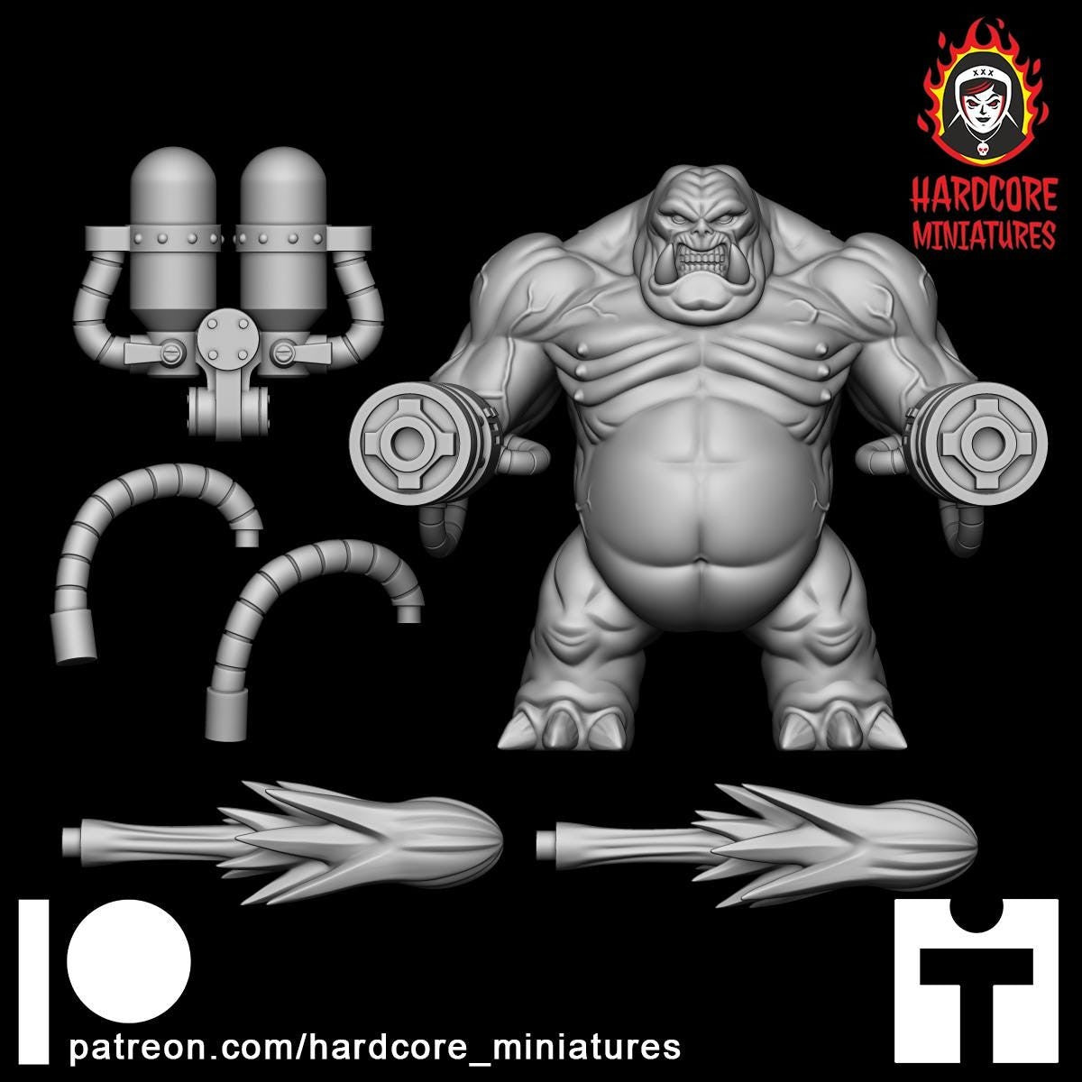 Mancubus Fat Demon Firing Front modular 32mm dnd miniature Martian Trooper doom