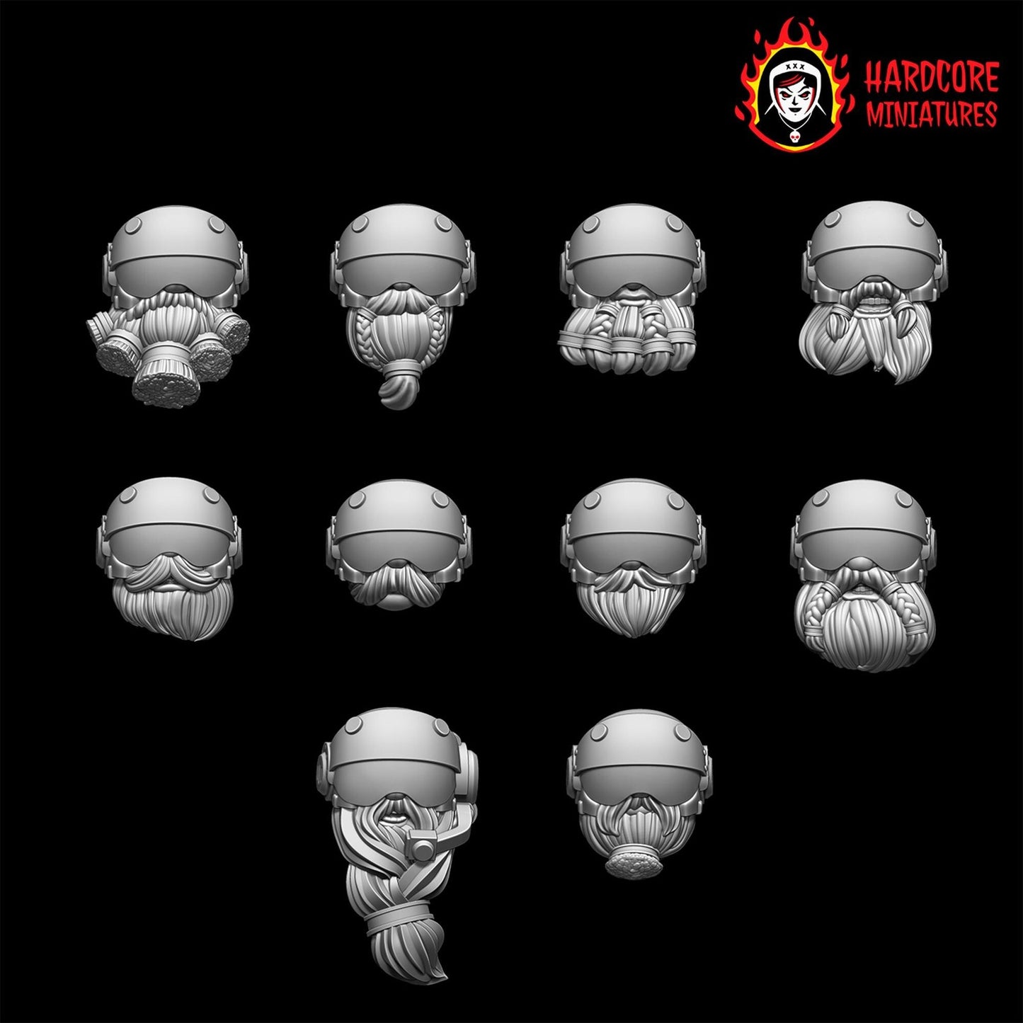 Space Dwarves Veterans Visor Heads 28mm army builder set 1 3d printed minis tab