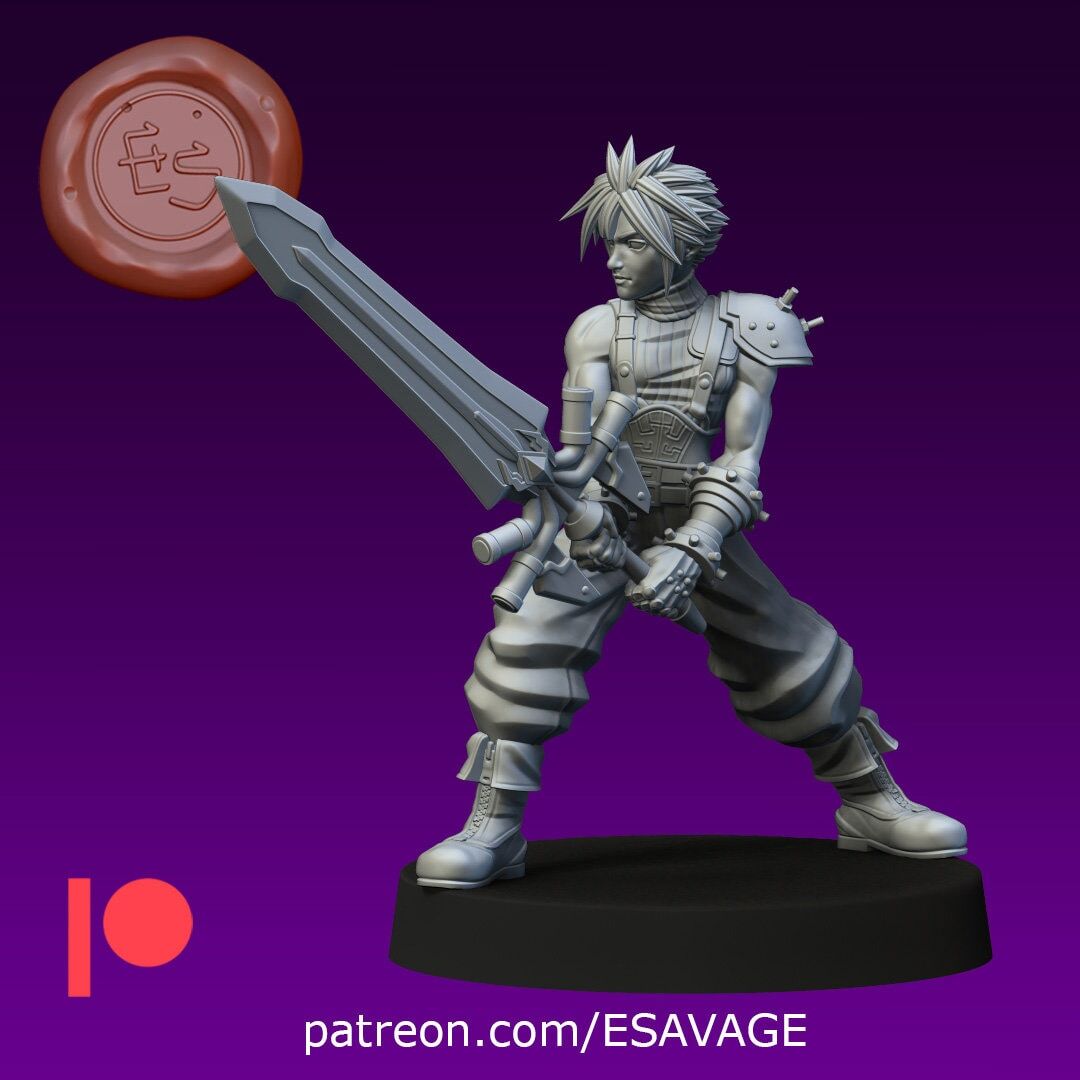 Cloud guy from fantasy 7 Ultima game 32mm dnd miniature