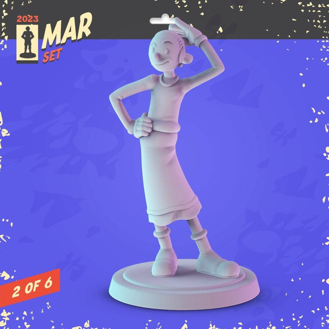 Classic Cartoons 3d printed mini's Popmini 36mm, Popeye, Olive Oil, Bluto, Tom