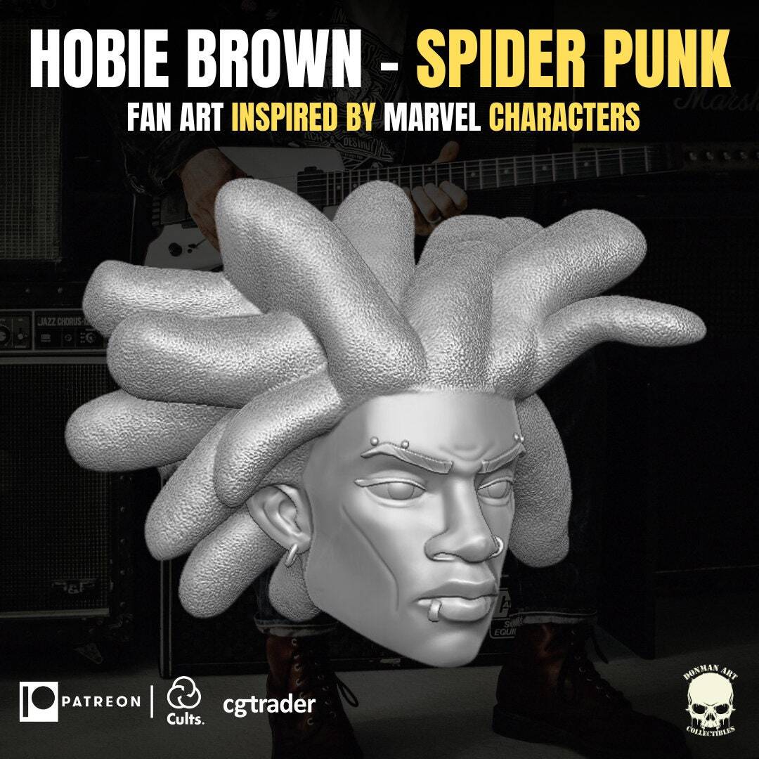 Hobart Brown Spider-Punk head sculpt GI Joe Classified 1/12 scale head unpainte