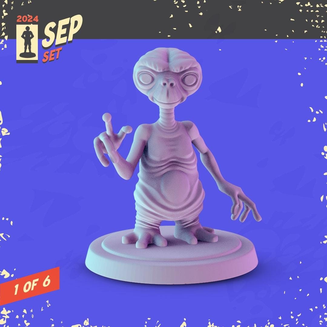 E.T. alien Miniatures - complete set 6 x 36mm Dioramas, tabletop RPGs. DnD D&D