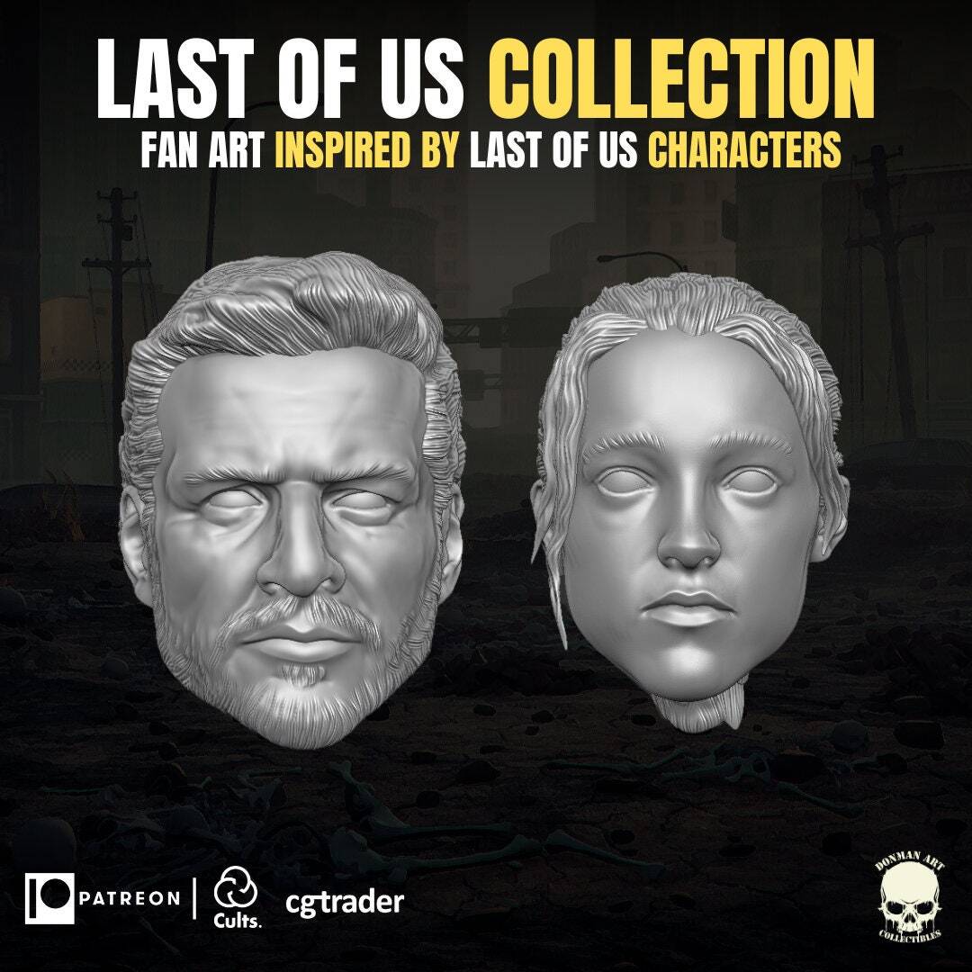 Last of Us Joel and Ellie head sculpt GI Joe Classified 1/12 scale head unpaint