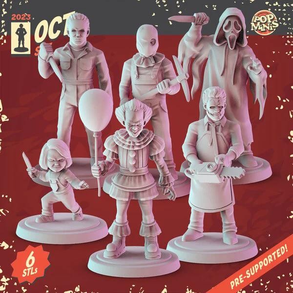 Halloween Horror 2 36mm Minis tabletop gaming, DnD Pennywise, Texas Chainsaw Ma