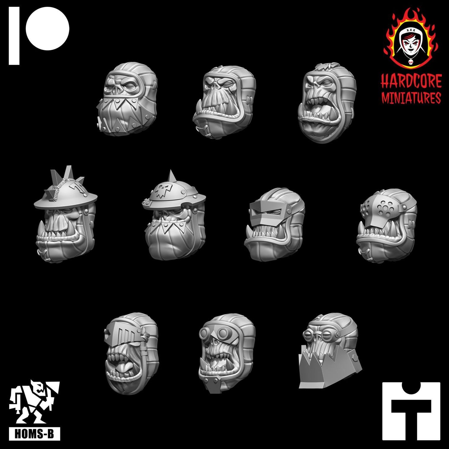 Brit Orcs Trench Raiders Heads 10 pack 28mm army builder set 1 3d printed minis