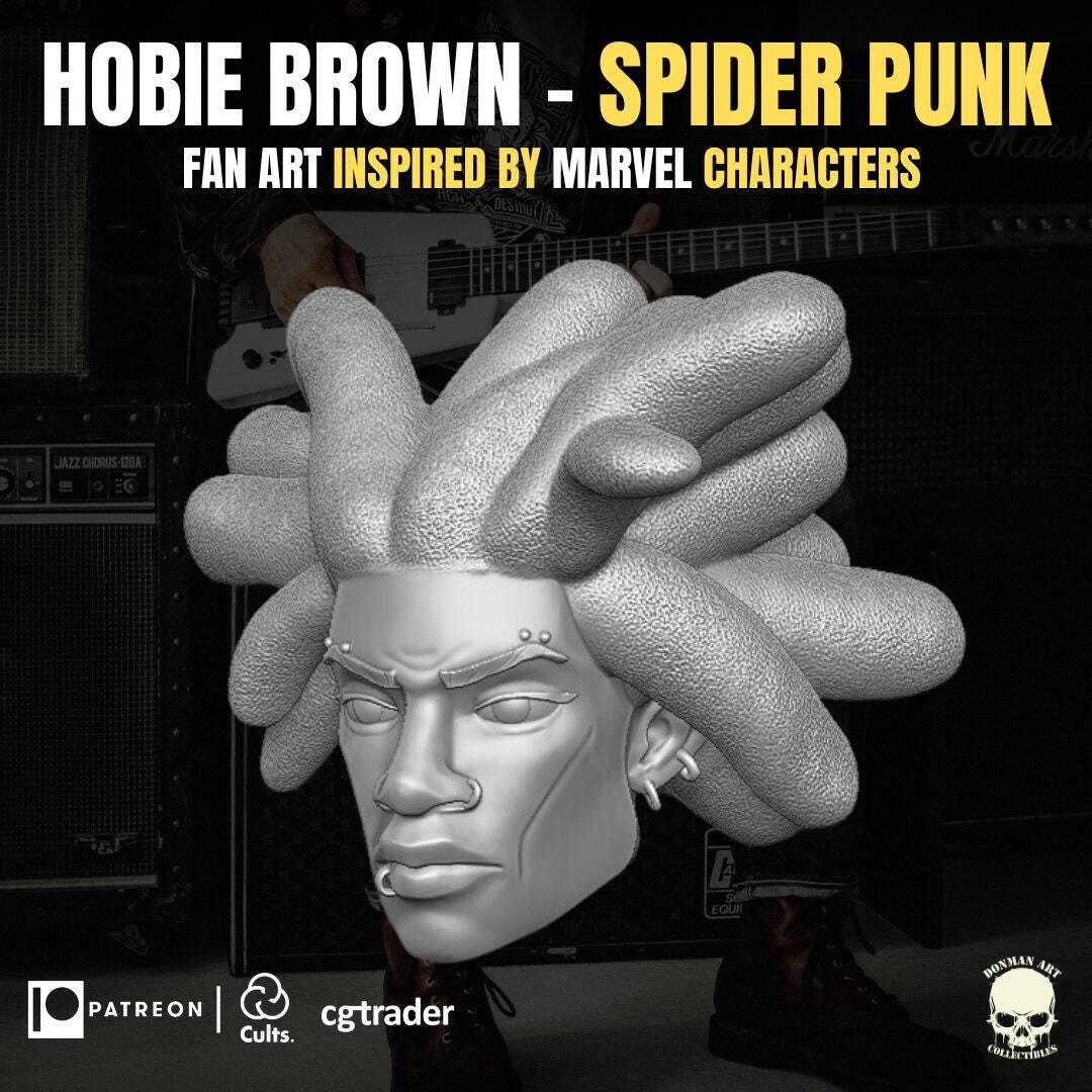 Hobart Brown Spider-Punk head sculpt GI Joe Classified 1/12 scale head unpainte