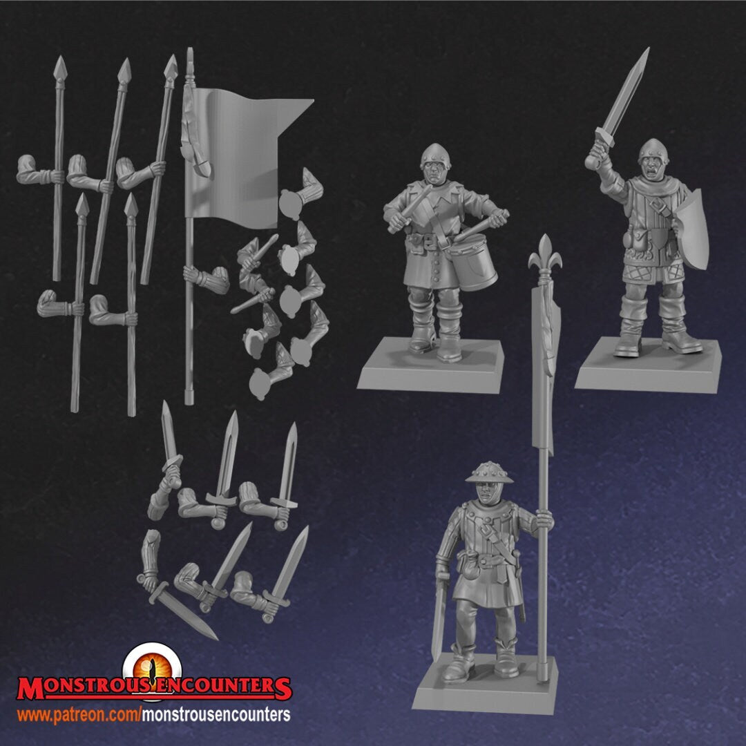 Breton Men at arms unit 28mm army builder 3d printed minis tabletop bretonnia o