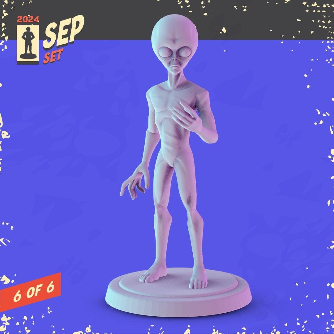 E.T. alien Miniatures - complete set 6 x 36mm Dioramas, tabletop RPGs. DnD D&D