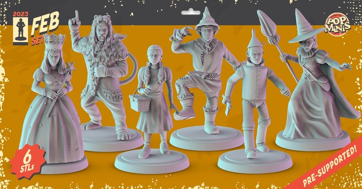 Wizard Of Oz 3d printed mini's Popmini 34mm nostalgia dnd gaming