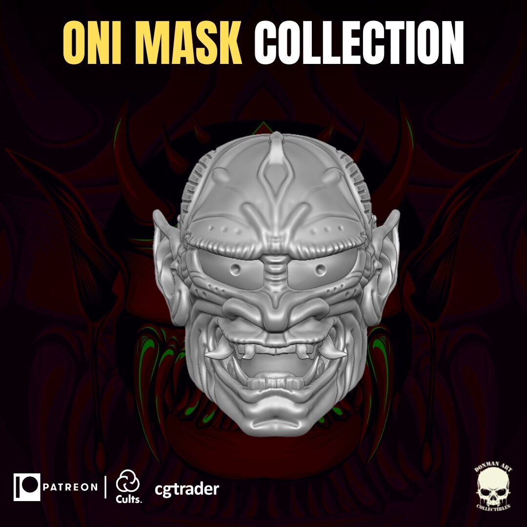 Unpainted Oni Mask Head: 1/12 Scale Action Figure Accessory