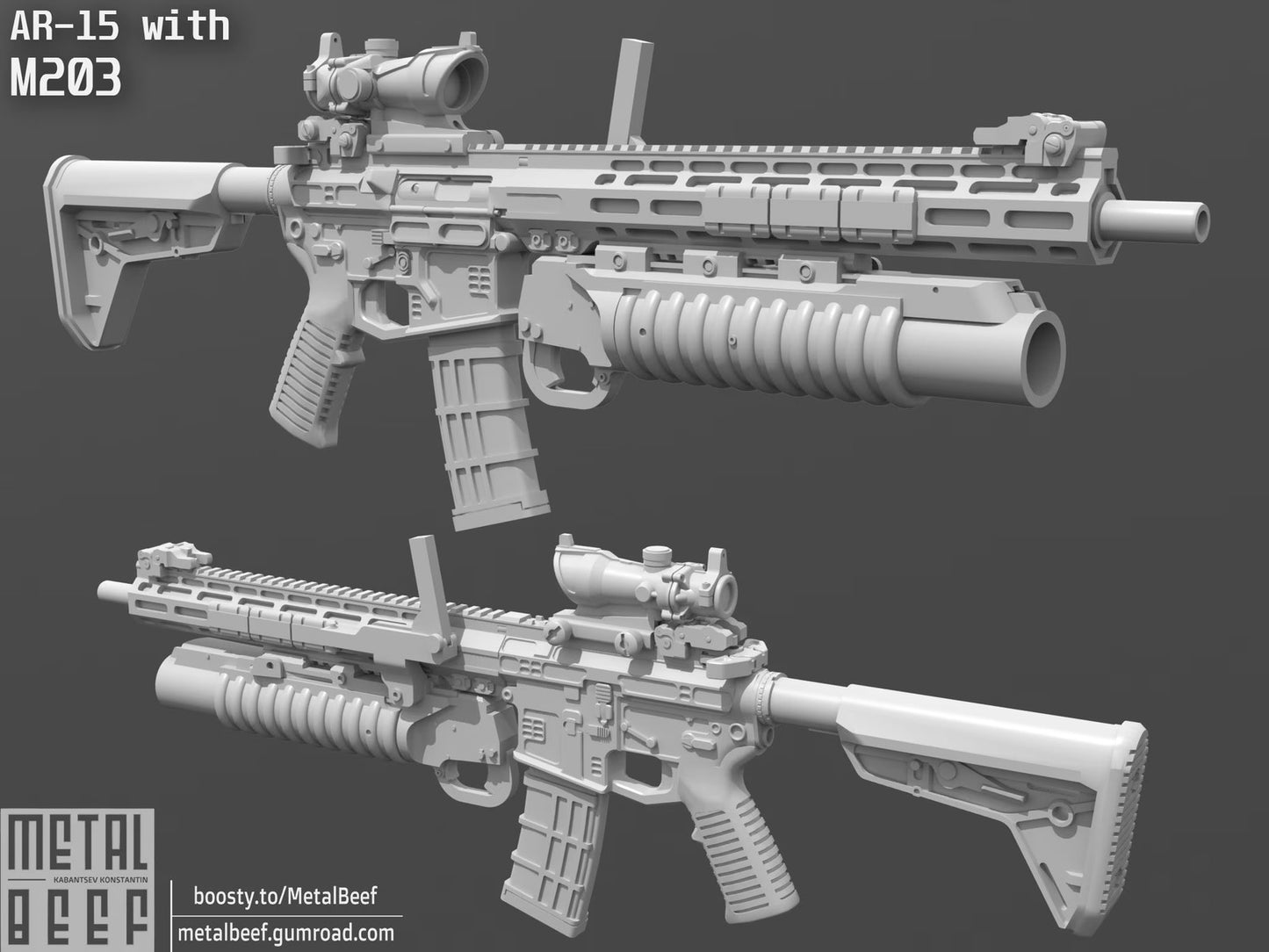 1/12 AR-15 with M203 grenade Launcher Assault Rifle 2 pack 1:12 Scale Toy Acces