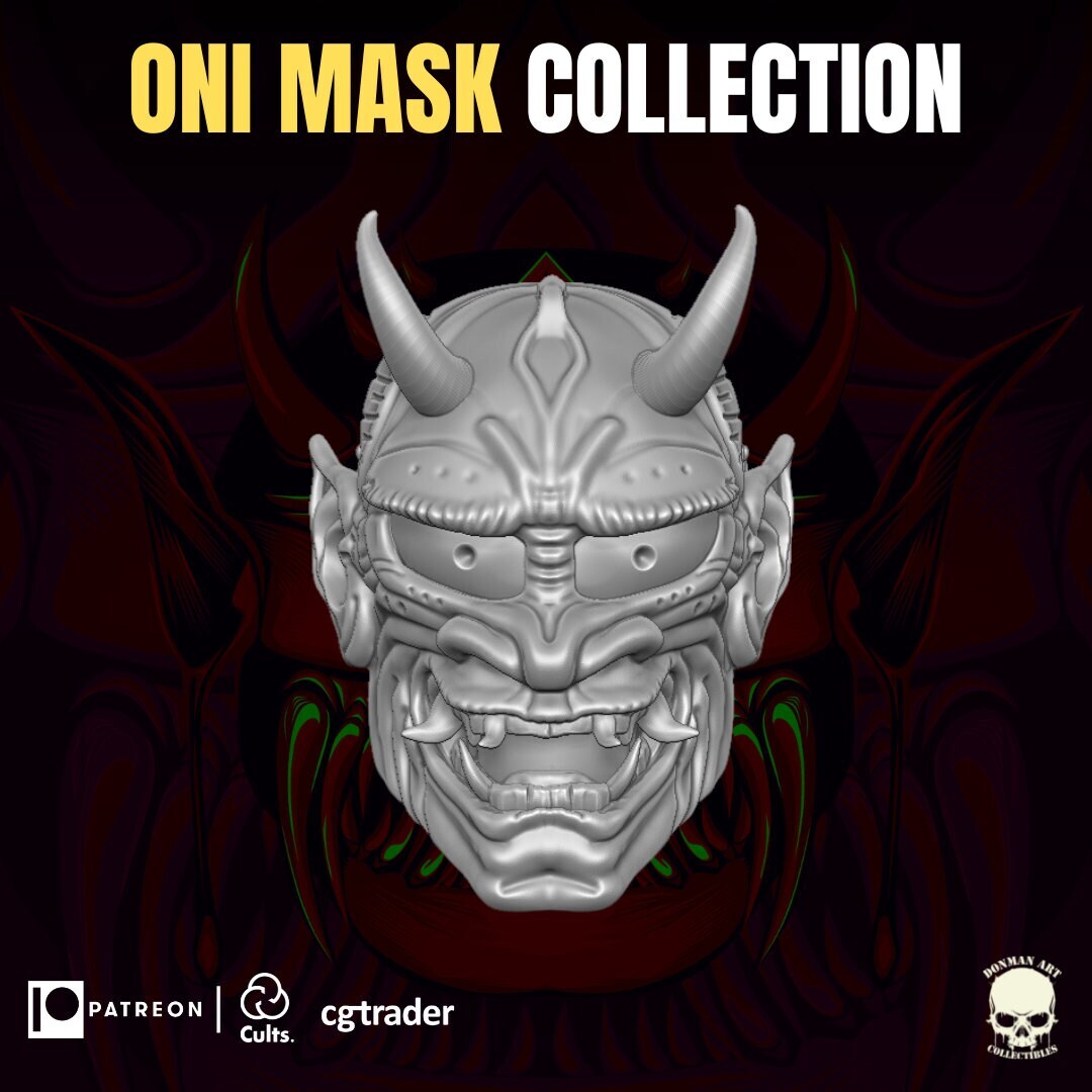 Unpainted Oni Mask Head: 1/12 Scale Action Figure Accessory