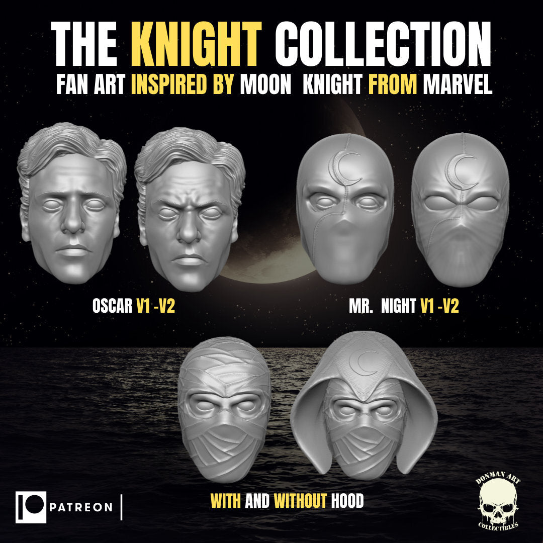 Moon Knight 3D printed head sculpt Marvel Legends 1/12 scale head