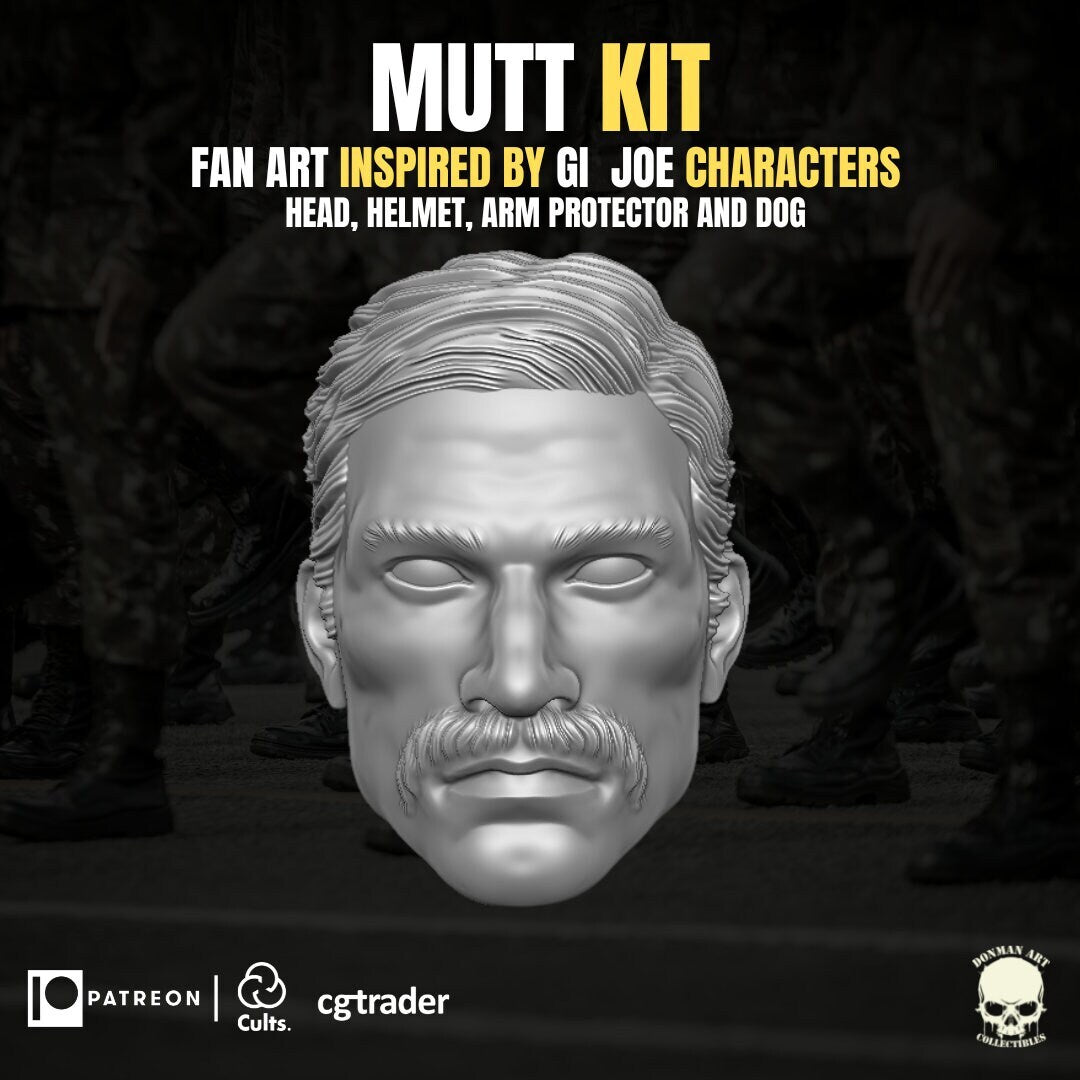 Mutt and Junkyard kit, head sculpt GI Joe Classified 1/12 scale head unpainted