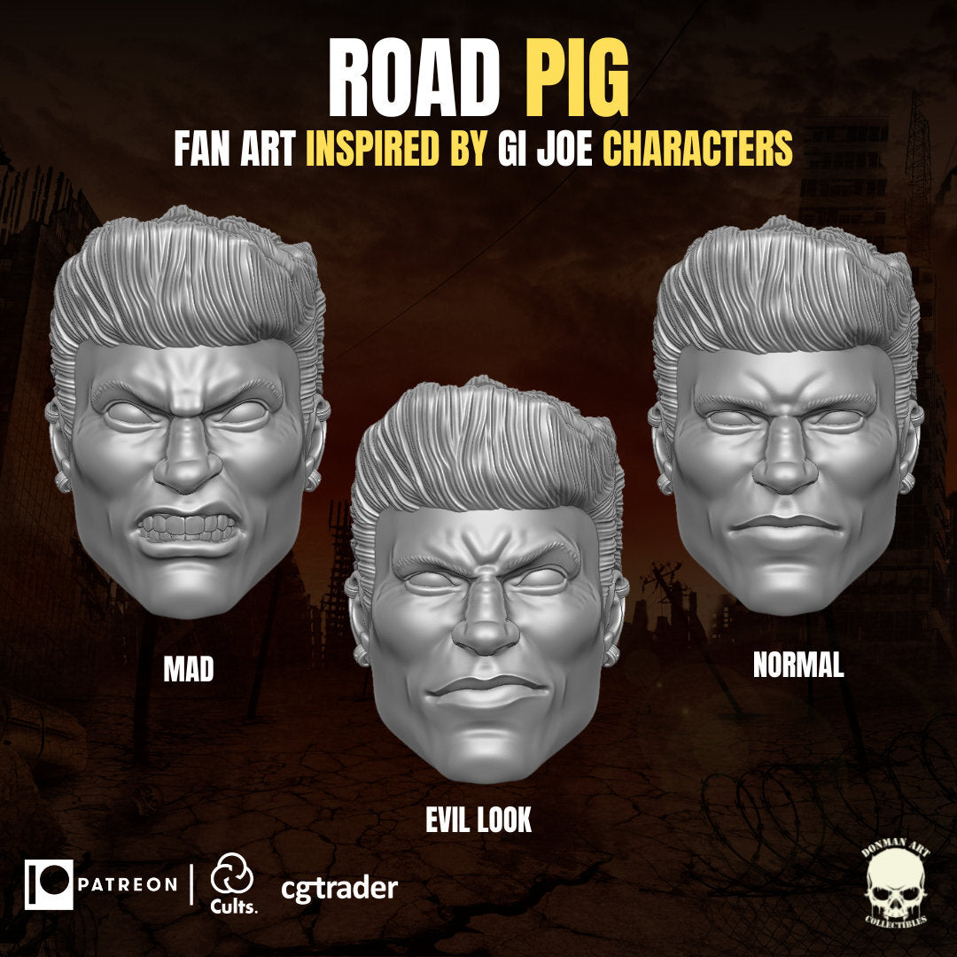 Road Pig head GI Joe Classified 1/12 scale head unpainted 1:12 mezco, marvel le
