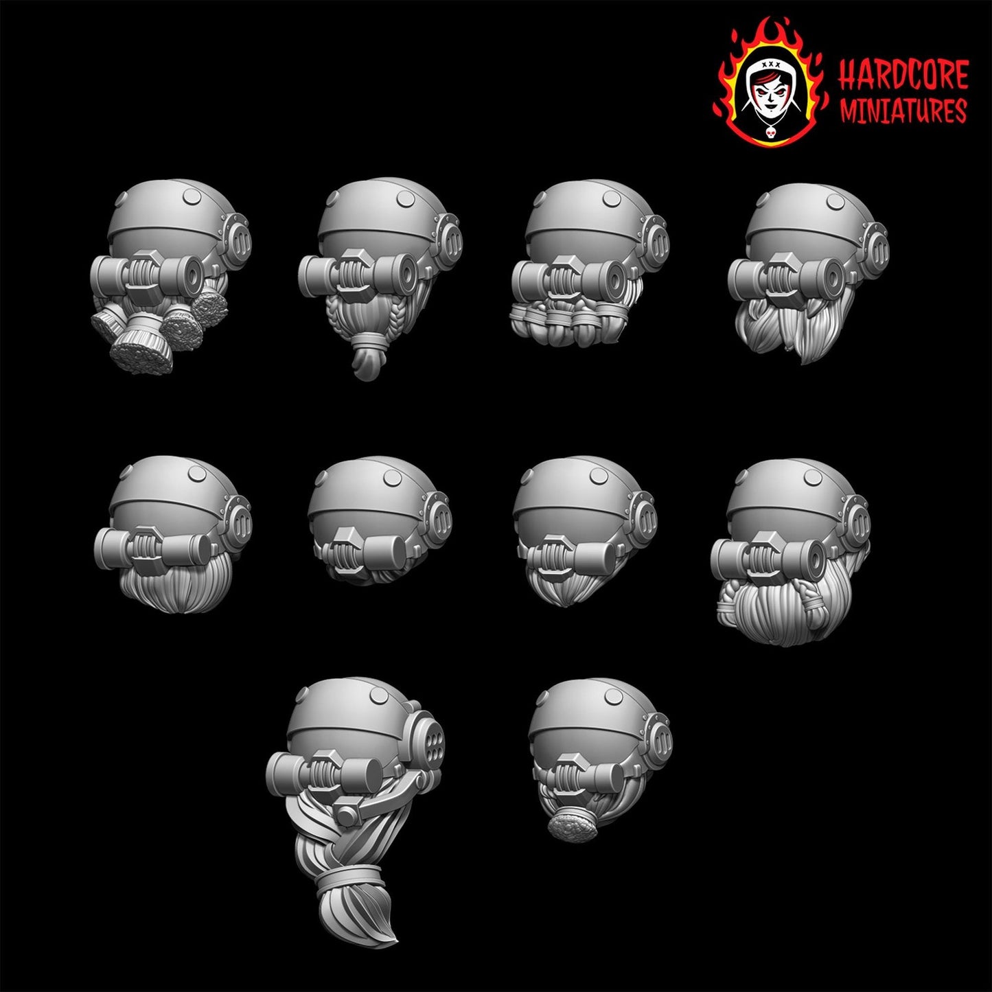 Space Dwarves Veterans gas mask Heads 28mm army builder set 1 3d printed minis