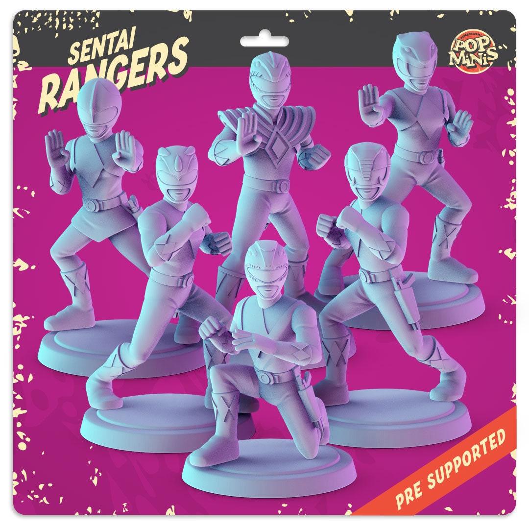 Power Rangers 3d printed mini's Popmini 34mm nostalgia DND gaming table top