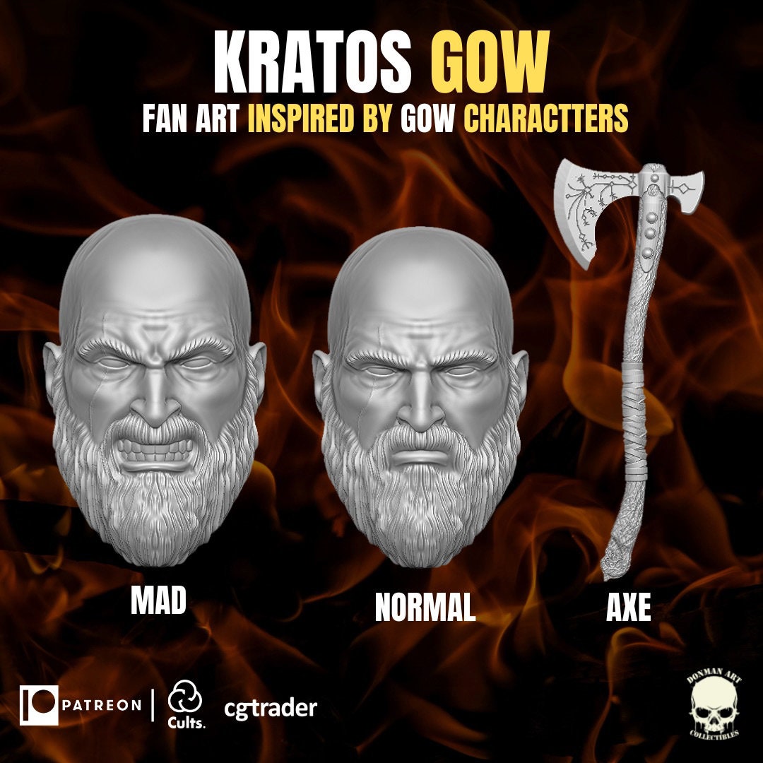 Kratos God of War head GI Joe Classified 1/12 scale head unpainted 1:12 mezco,
