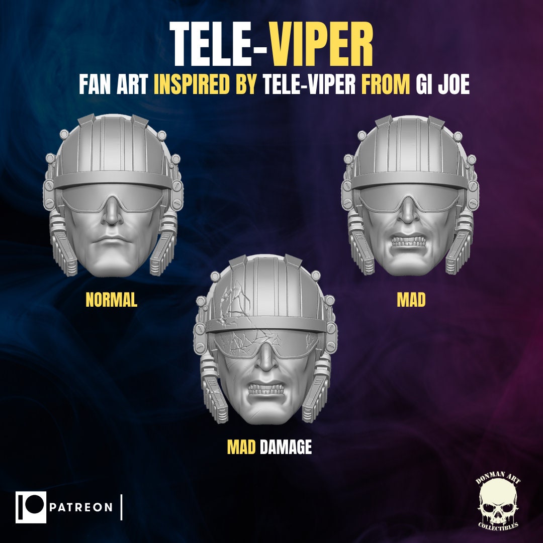 Tele viper trouble bubble G.I. Joe 1:12 head sculpt 3d printed resin