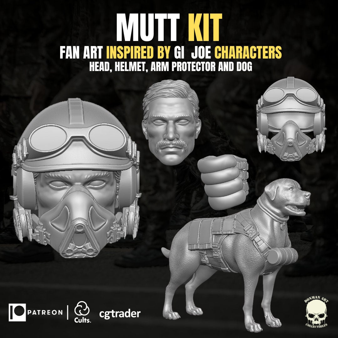 Mutt and Junkyard kit, head sculpt GI Joe Classified 1/12 scale head unpainted