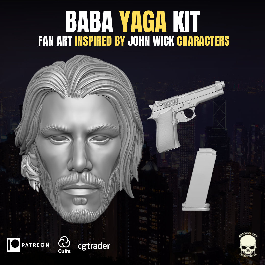 John Wick Head Sculpt: Baba Yaga Kit, 1/12 Scale Unpainted