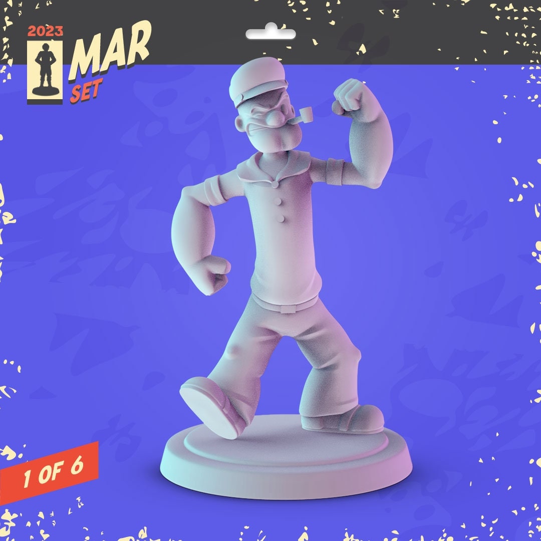Classic Cartoons 3d printed mini's Popmini 36mm, Popeye, Olive Oil, Bluto, Tom