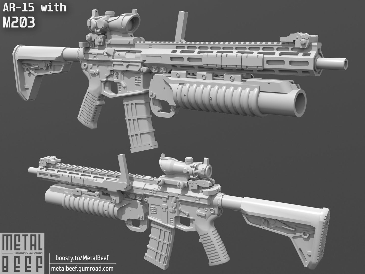 1/12 AR-15 with M203 grenade Launcher Assault Rifle 2 pack 1:12 Scale Toy Acces